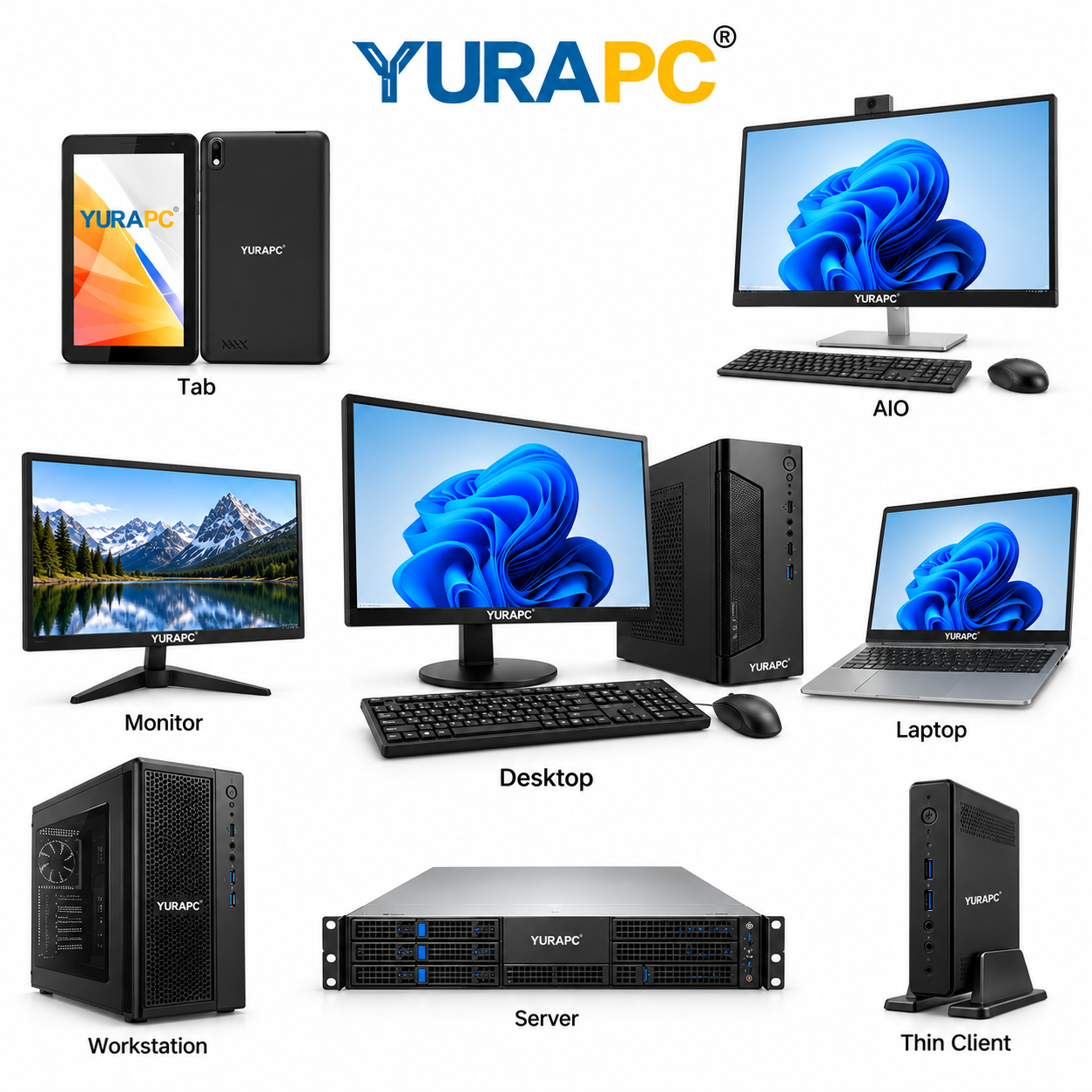 YURAPC desktops, all-in-one PCs, tablet and monitor showcase